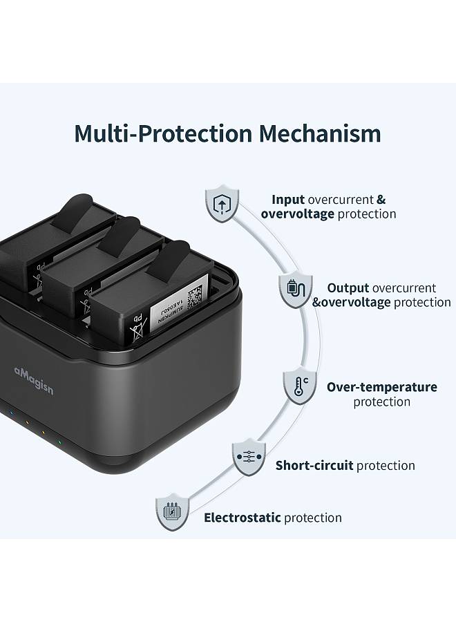 AA10 3-slot Battery Charger Type-C Fast Charging Case with TF Card Slots Sports Camera Accessory Replacement for DJI OSMO Action 4/3 Batteries