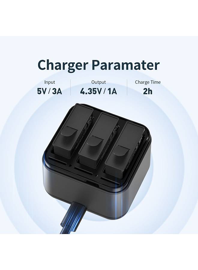 AA10 3-slot Battery Charger Type-C Fast Charging Case with TF Card Slots Sports Camera Accessory Replacement for DJI OSMO Action 4/3 Batteries