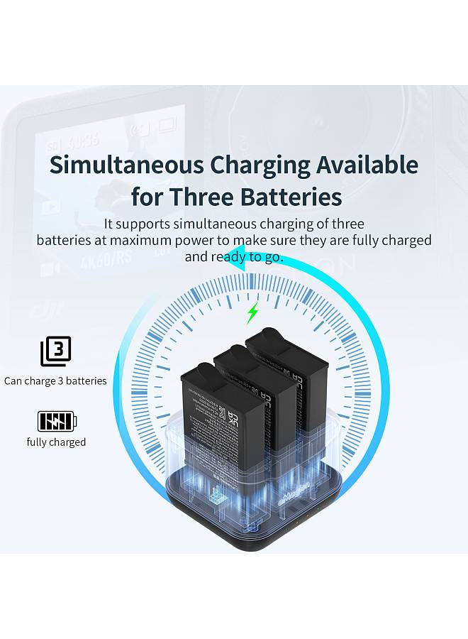 AA10 3-slot Battery Charger Type-C Fast Charging Case with TF Card Slots Sports Camera Accessory Replacement for DJI OSMO Action 4/3 Batteries
