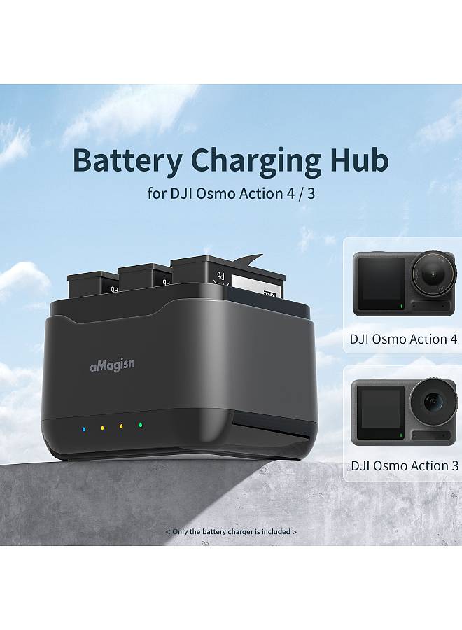AA10 3-slot Battery Charger Type-C Fast Charging Case with TF Card Slots Sports Camera Accessory Replacement for DJI OSMO Action 4/3 Batteries