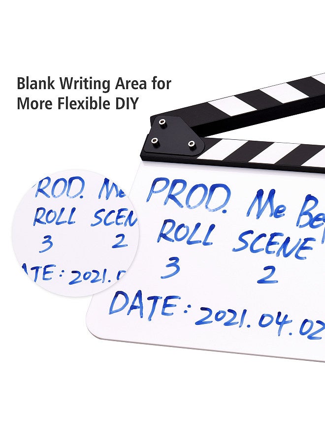 30 * 24cm/ 12 * 9in Acrylic Film Clapboard Movie Directors Clapper Board Slate Cut Action Scene Blank Clap Board Dry Erase with White & Black Sticks