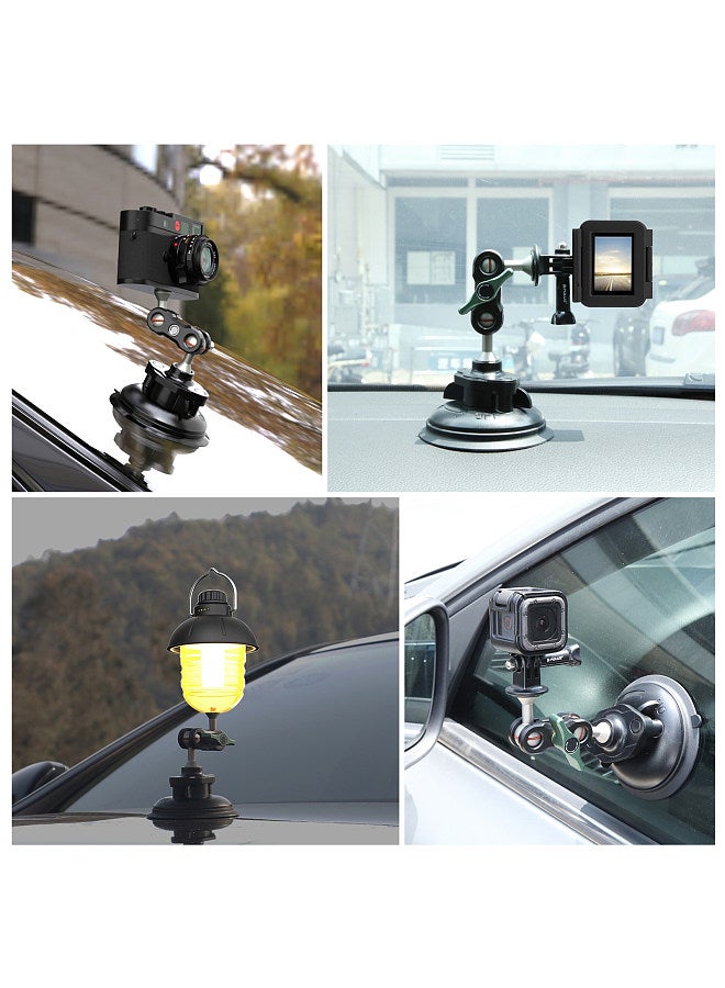 PU848 Suction Cup Mount for Phone Suction Camera Mount Dual 360° Rotatable Ballheads with Phone Holder Sports Camera Mounting Adapter Replacement for GoPro Hero 11/10/9/8 iPhone 14/13/12