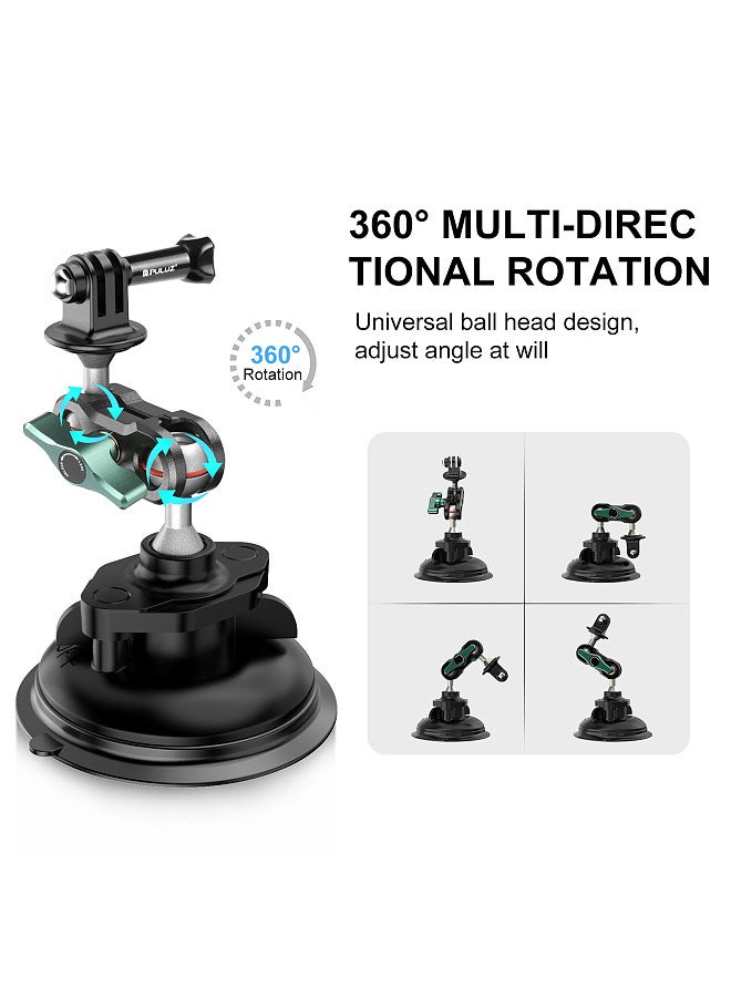 PU848 Suction Cup Mount for Phone Suction Camera Mount Dual 360° Rotatable Ballheads with Phone Holder Sports Camera Mounting Adapter Replacement for GoPro Hero 11/10/9/8 iPhone 14/13/12