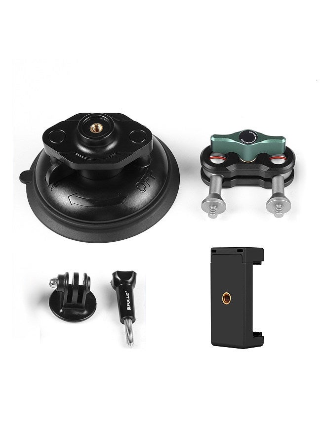 PU848 Suction Cup Mount for Phone Suction Camera Mount Dual 360° Rotatable Ballheads with Phone Holder Sports Camera Mounting Adapter Replacement for GoPro Hero 11/10/9/8 iPhone 14/13/12