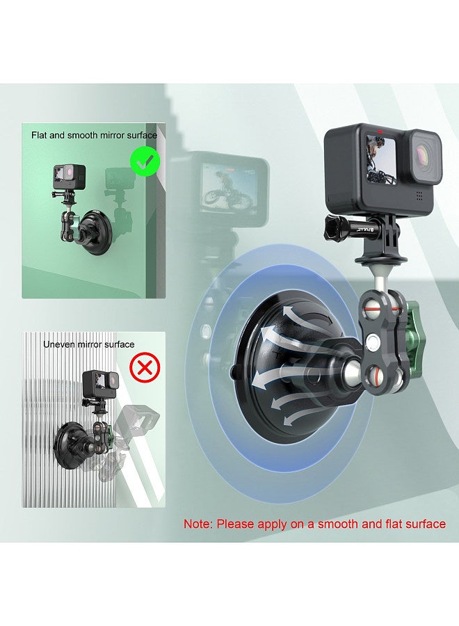 PU848 Suction Cup Mount for Phone Suction Camera Mount Dual 360° Rotatable Ballheads with Phone Holder Sports Camera Mounting Adapter Replacement for GoPro Hero 11/10/9/8 iPhone 14/13/12
