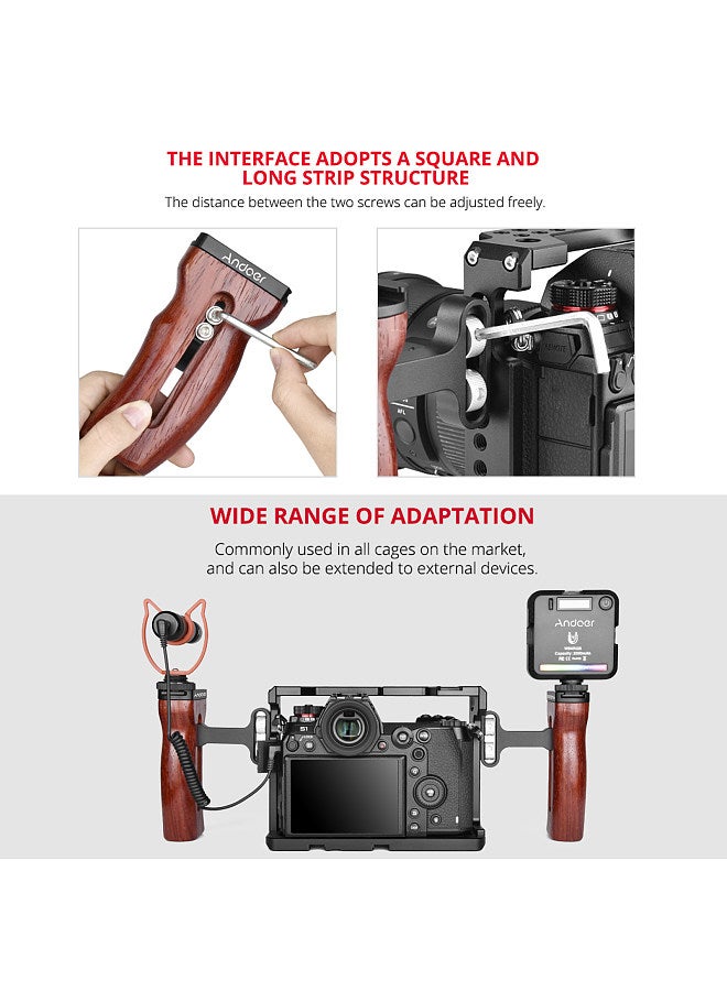 Universal Camera Cage Wooden Handle Left/Right Side Hand Grip with Cold Shoe Mount 1/4 Inch & 3/8 Inch Screw Holes Video Photography Accessories