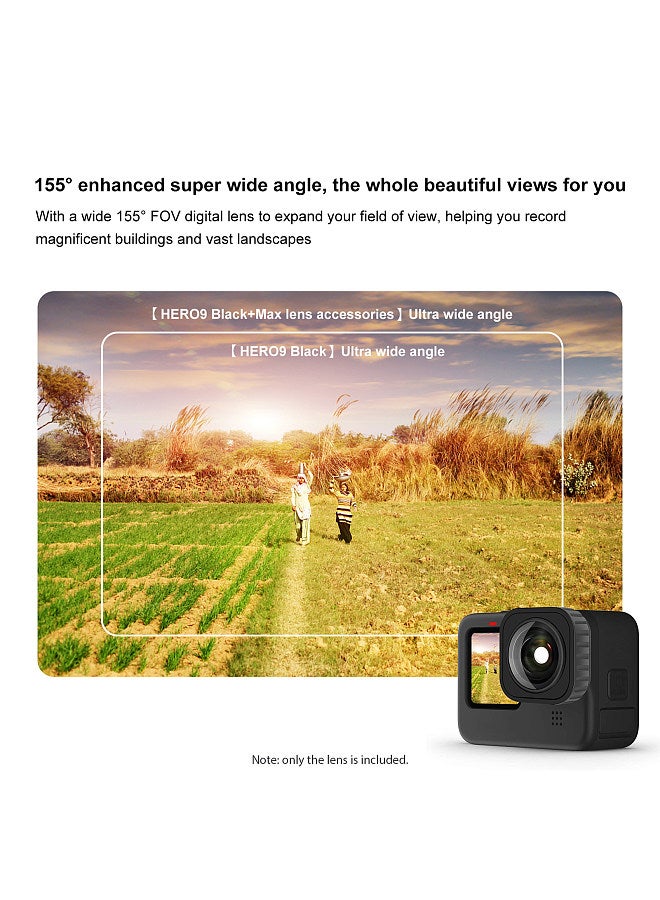 Camera Lens Anti-Shaking 155°Wide Angle Support 5-meter Waterproof Lens Mod Compatible with GoPro Max/ Hero 12 11 10 9 Black