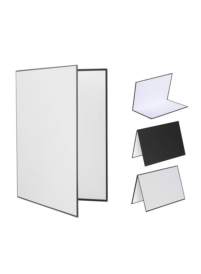 3-in-1 Photography Cardboard Paperboard Folding Photography Reflector Diffuser Board (Black + White + Silver) for Still Life Product Food Photo Shooting,  A4 Size