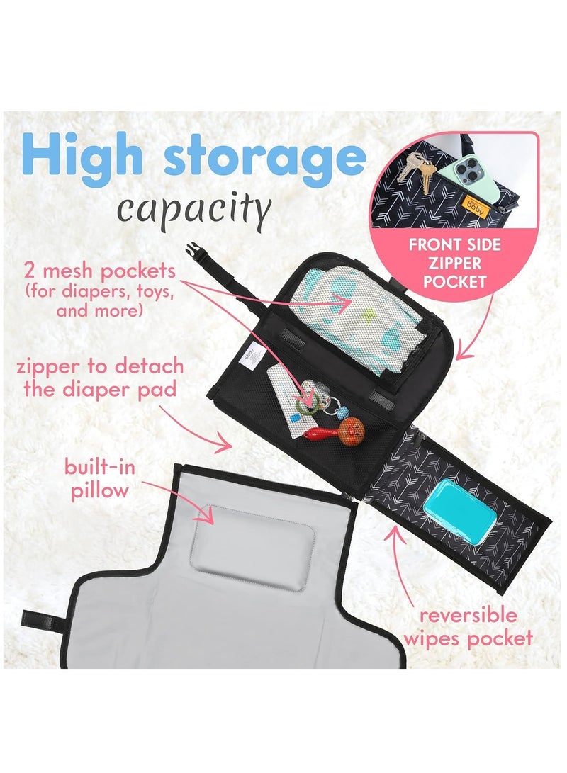 Portable Diaper Changing Pad, Baby Changing Pad For Newborn Girl And Boy Smart Wipes Pocket, Waterproof Travel Changing Kit Black Arrows