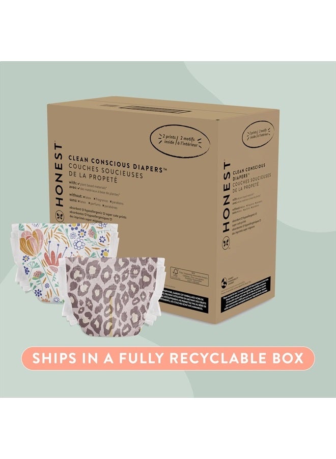 Clean Conscious Diapers | Plant-Based, Sustainable | Wild Thang + Flower Power | Super Club Box, Size 3 (16-28 lbs), 120 Count