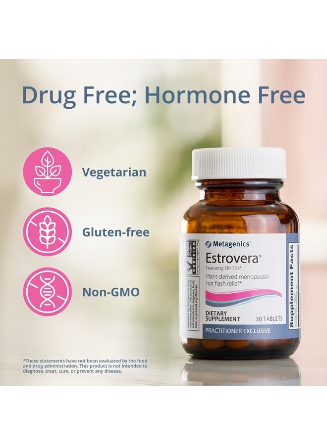 Estrovera - All-Natural, Hormone-Free Menopause Support - for Hot Flashes, Menopause Relief & Night Sweats - Gluten-Free - Vegetarian - Non-GMO - 30 Tablets