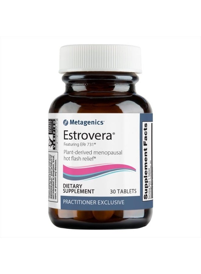 Estrovera - All-Natural, Hormone-Free Menopause Support - for Hot Flashes, Menopause Relief & Night Sweats - Gluten-Free - Vegetarian - Non-GMO - 30 Tablets