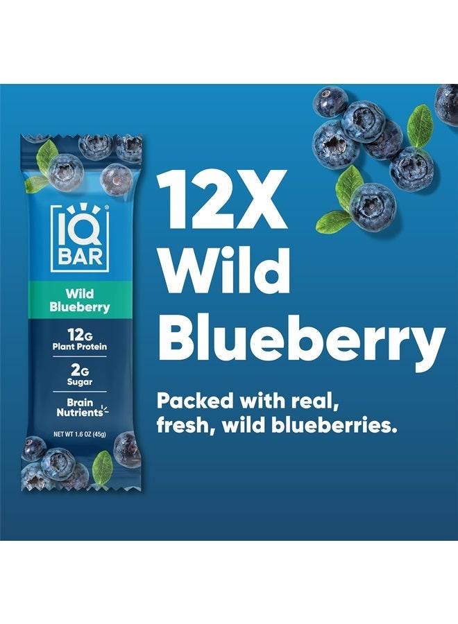 Brain and Body Plant Protein Bars - Wild Blueberry - 12 Count, Low Carb, High Fiber, Gluten Free, Healthy Vegan Snacks - Low Sugar Keto Bar Pack