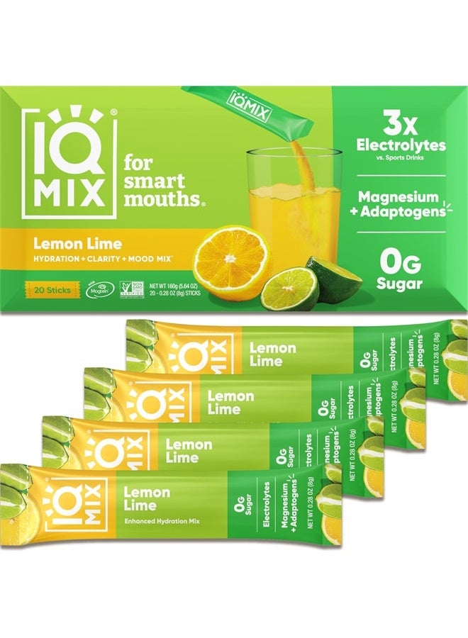 IQMIX Sugar Free Electrolytes Powder Packets - Hydration Supplement Drink Mix with Keto Electrolytes, Lions Mane, Magnesium L-Threonate, and Potassium Citrate - Lemon Lime (20 Count)