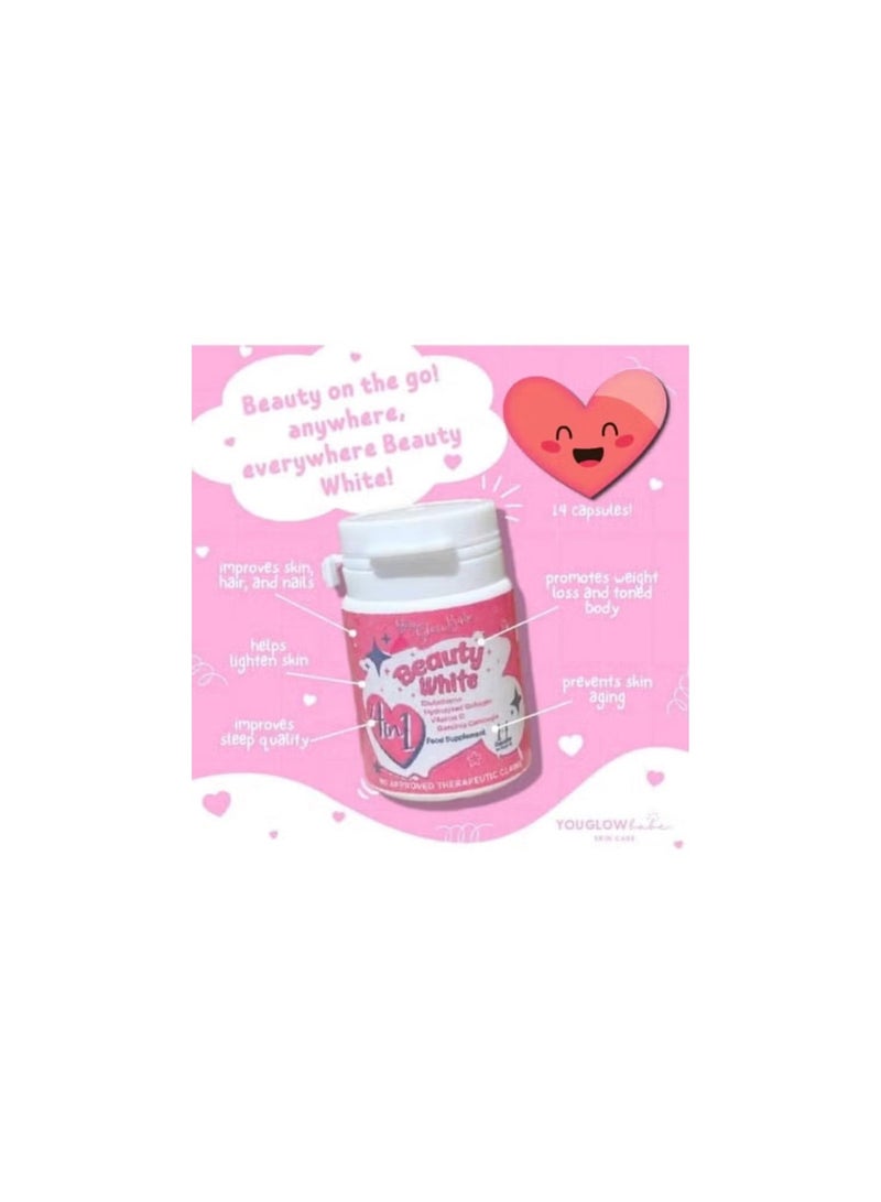You Glow Babe Beauty White 4in1 Glutathione Collagen Slimming Advance Whitening Vitamin C ON THE GO Pack 14cap