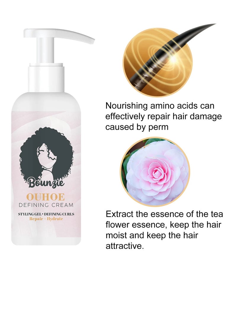 Curl Boost Defining Cream, Elastin Curly Hair Moisturizing Styling Essence, Instant Quick Drying Curly Hair Gel, Fluffy Frizzy Hair Care Gel For Curly Shinny And Strong Hair