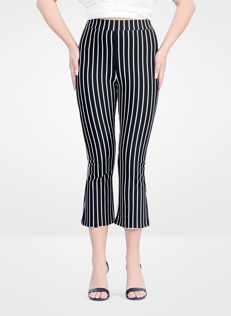Web Denim Stripe Pattern High Waist Fashionable Bell Bottom Pants Stretchable Comfort Fit Casual Rayon Pant For Women’s