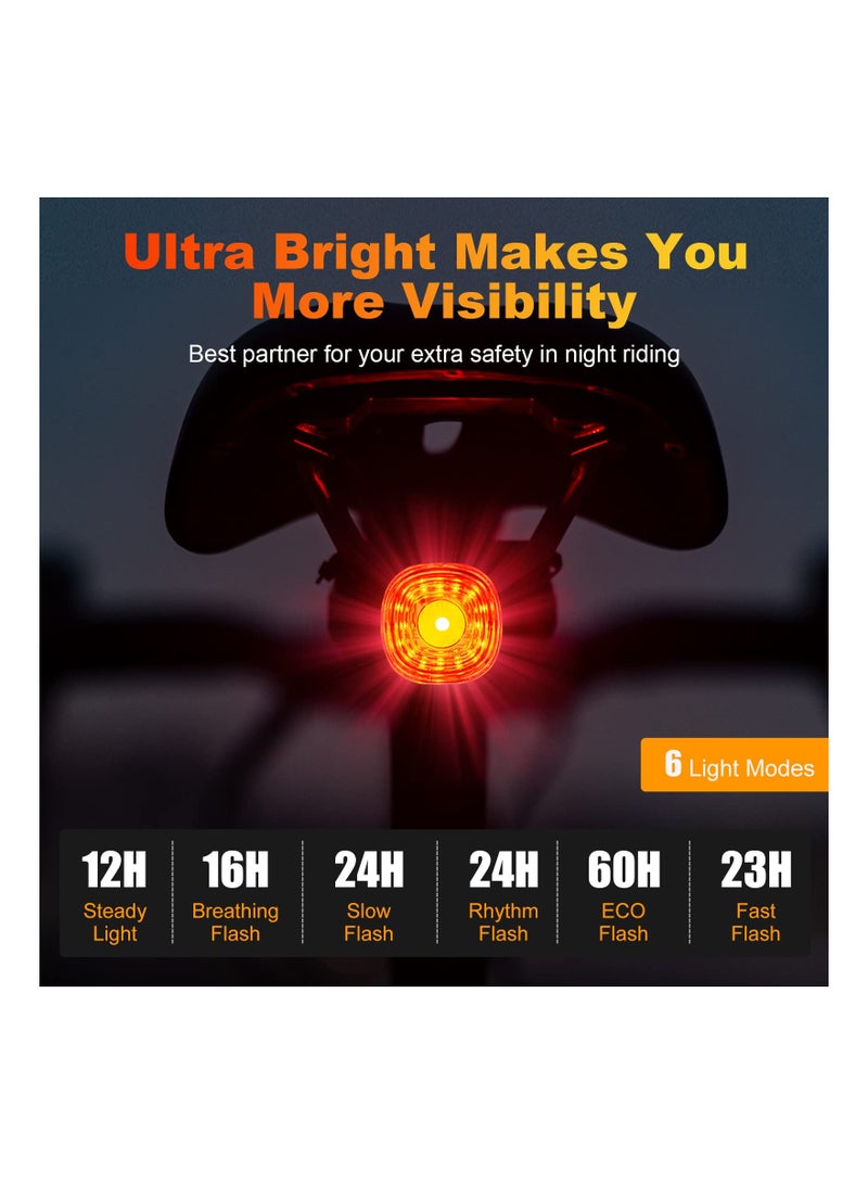 Bike Rechargeable LED Tail Light, IP66 Waterproof Tail Light Safety Warning Light Bicycle Rear Light Ultra Bright LED Warning Back Bicycle Flashlight with Six Modes for Bike Bicycle Visibility Safety