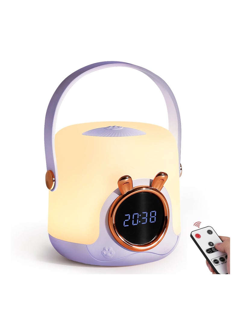 Kids Night Light With Clock Baby Lights For Nursery Portable Led Table Lamp Children Camping Room Breastfeeding Gifts Purple