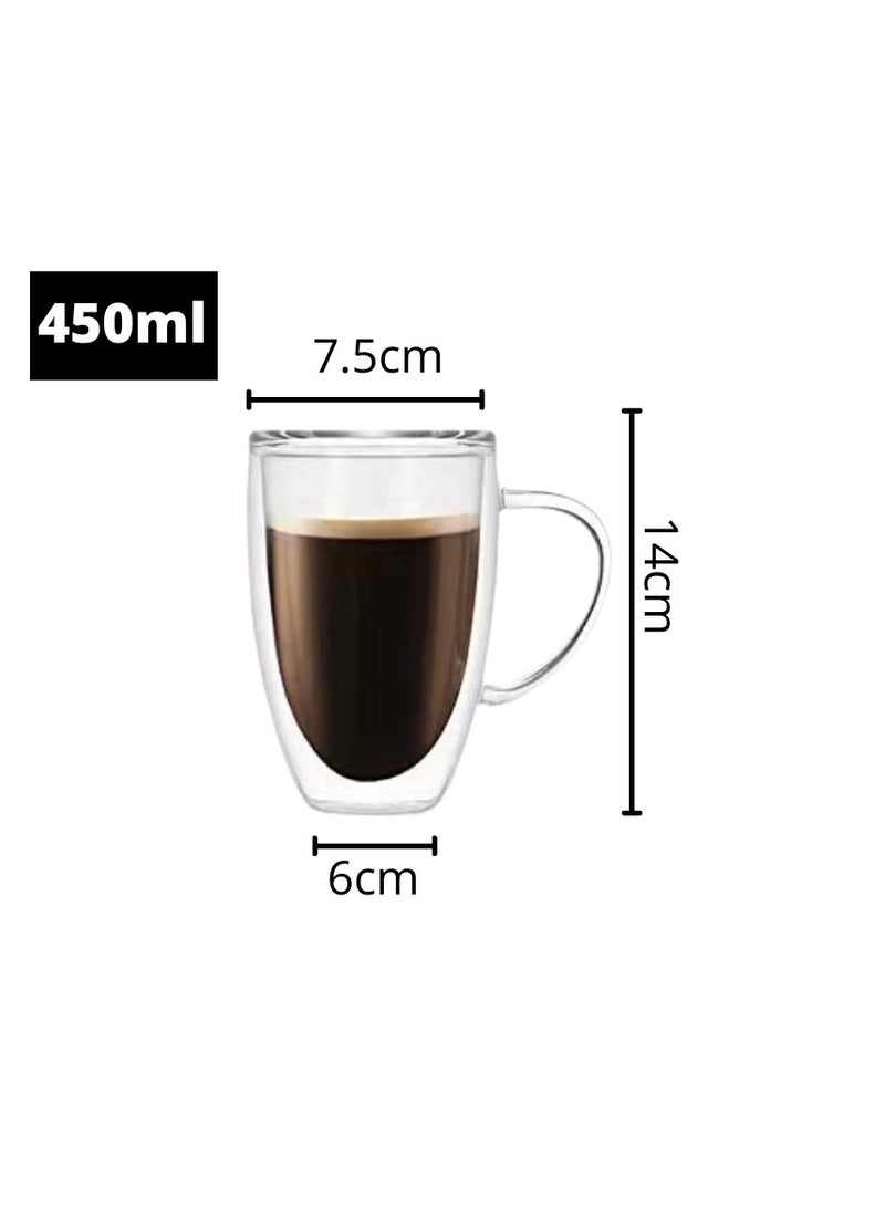 Double layer glass coffee and tea cup with handle 450ML