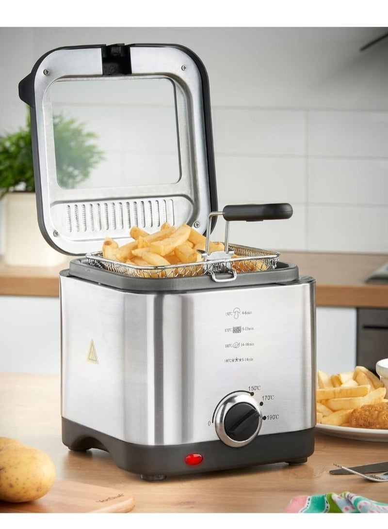 Deep Fryer 1.5L 900W With Viewing Window Stainless Steel with Filter Basket, Deep Fryer with Detachable Enamel Oil Tank Adjustable Temperature Suitable for Home Kitchens and Parties