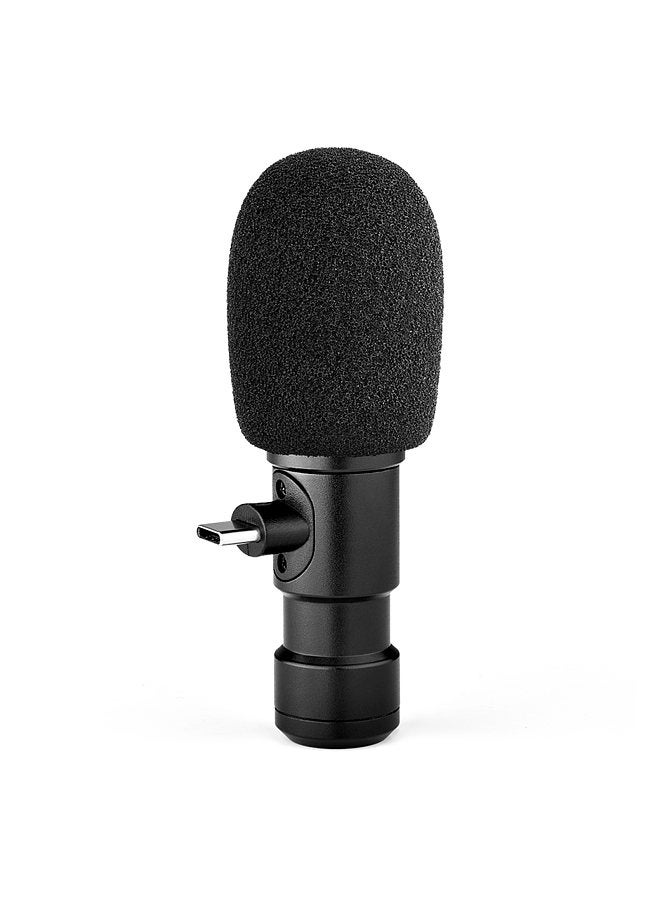 Plug-on Type-C Smartphone Microphone Video Mic with 3.5mm Monitor Interface Windscreen for Smartphone Video Record Online Streaming Sining