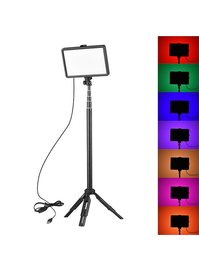 Portable RGB Video Light Kit with 1 * LED Video Light 7 Colors Lighting 3200K-5600K 10 Levels Brightness USB Powered + 1 * Extendable Tripod Max.148cm/58in Height
