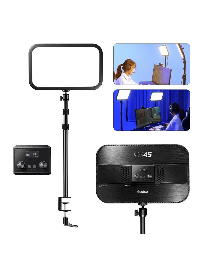 ES45 E-sports LED Video Light Panel Max. 2500 Lumen 2800K-6500K Dimmable with C-Clamp Desk Mount Light Stand 2.4G Wireless Remote Controller for Live/ Game Streaming Video Conference Lighting