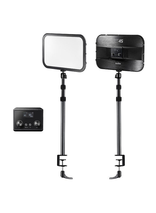 ES45 E-sports LED Video Light Panel Max. 2500 Lumen 2800K-6500K Dimmable with C-Clamp Desk Mount Light Stand 2.4G Wireless Remote Controller for Live/ Game Streaming Video Conference Lighting