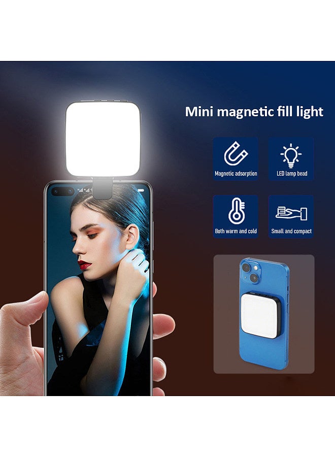 2W Magnetic Phone Light Bi-color Selfie light Pocket LED Light 2500K-8500K Color Temperature Dimmable with 42 LED Beads 300mAh Battery Built in with Metal Ring Suction Cup Clip