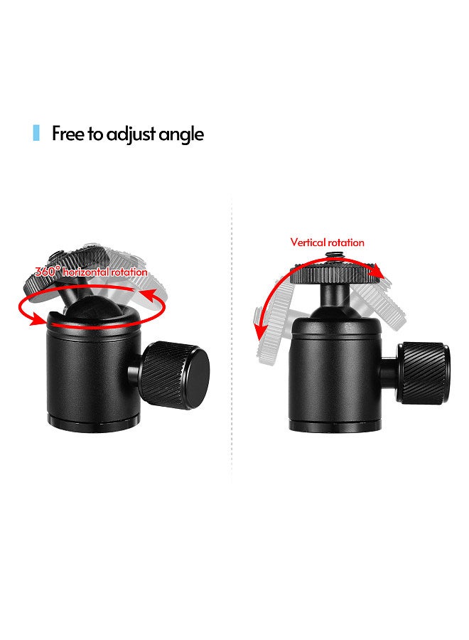 Mini Metal Tripod Head Adapter Ball Head Aluminum Alloy with 1/4 Inch Screw and 3/8 Inch Screw Hole for Mobile Phone Camera LED Light Tripod Black