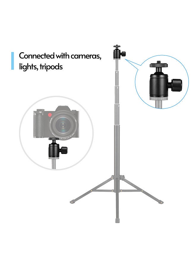 Mini Metal Tripod Head Adapter Ball Head Aluminum Alloy with 1/4 Inch Screw and 3/8 Inch Screw Hole for Mobile Phone Camera LED Light Tripod Black