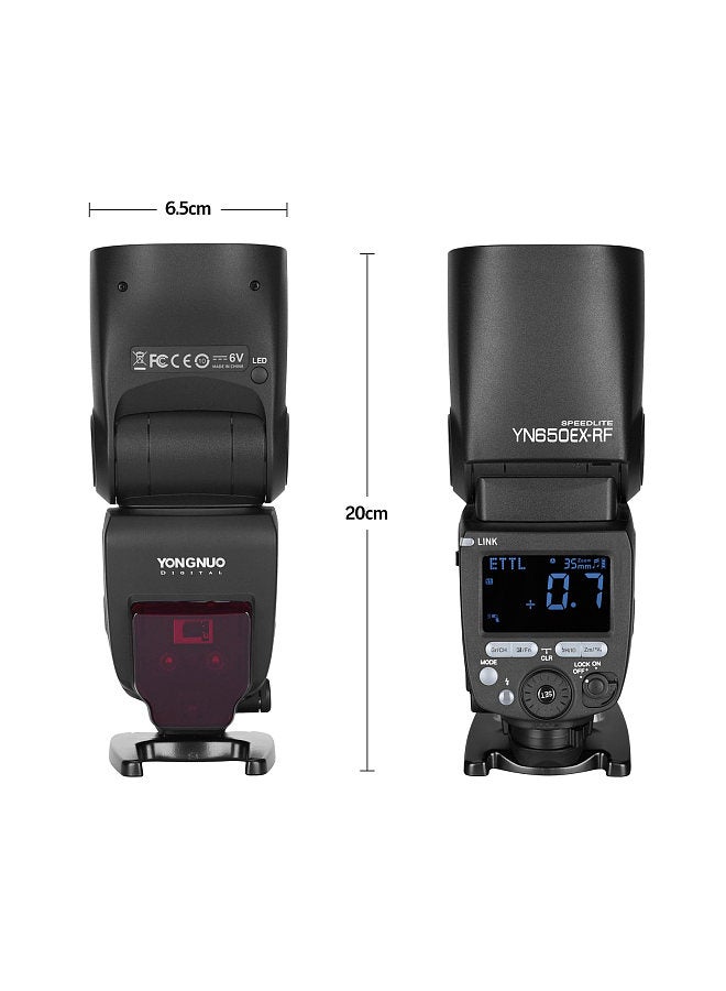 YN650EX-RF Camera Flash Speedlite ETTL Speedlight Built-in 2.4G Wireless 1/8000s High-speed Sync with LCD Display Hot Shoe Replacement