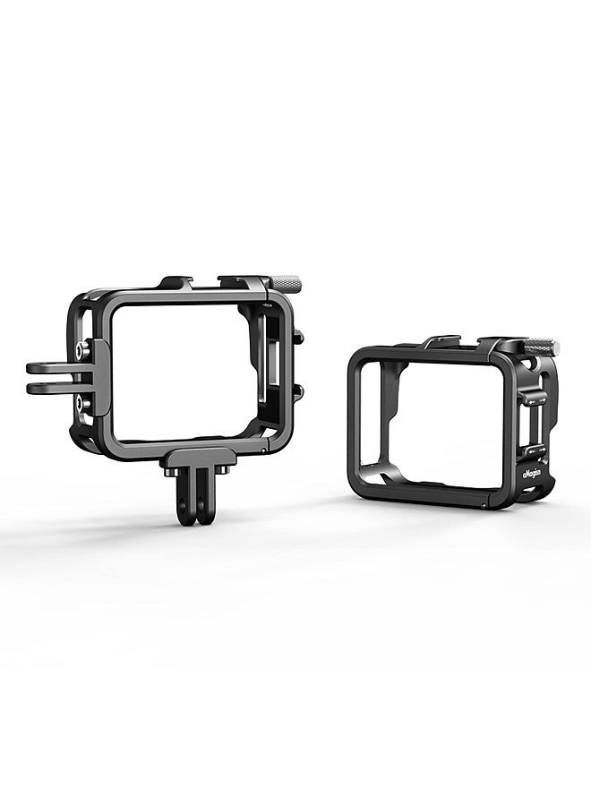 AG01 Sports Camera Video Cage Camera Cage Aluminum Alloy with Dual Cold Shoe Mounts & Sports Camera Adapter Metal Protective Frame Compatible with Insta360 GO 3