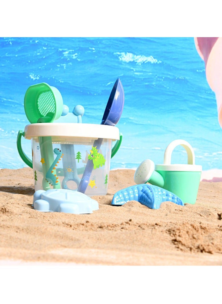 7-Piece Beach Sand Toy Set for Kids, with Transparent Sand Bucket, Model Toys, Shovel, Rake, Outdoor Beach Toy Kit