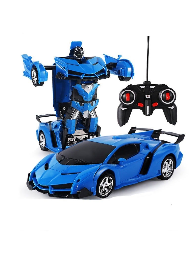 Blue Transforming Toy Car Children 18.5cm Transformation Robot Kit Toys Models 2 In 1 One Step Model Deformed Car Toy for Boy Gift