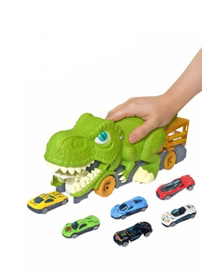 Dinosaur Toy Car,Monster Truck Which Can Swallow Carts,With 6 Alloy Trolley