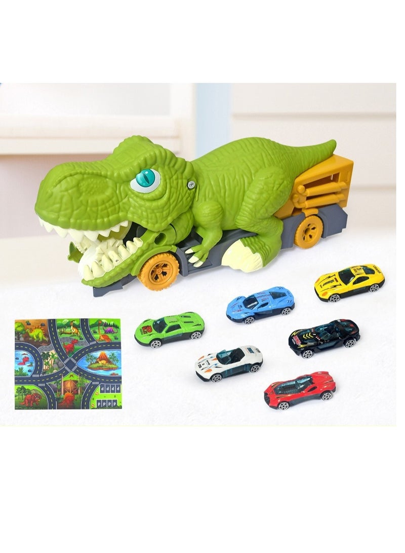 Dinosaur Toy Car,Monster Truck Which Can Swallow Carts,With 6 Alloy Trolley