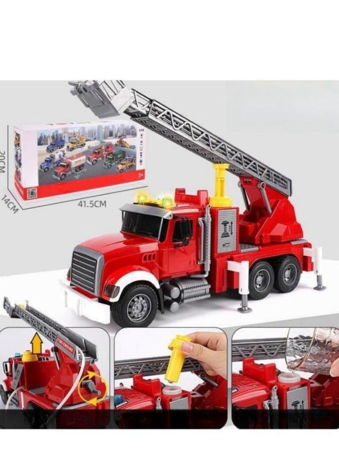 Fire Truck Toy with Lights and Sounds Friction Powered Car Fire Engine Truck with Water Pump Sirens and Extending Ladder