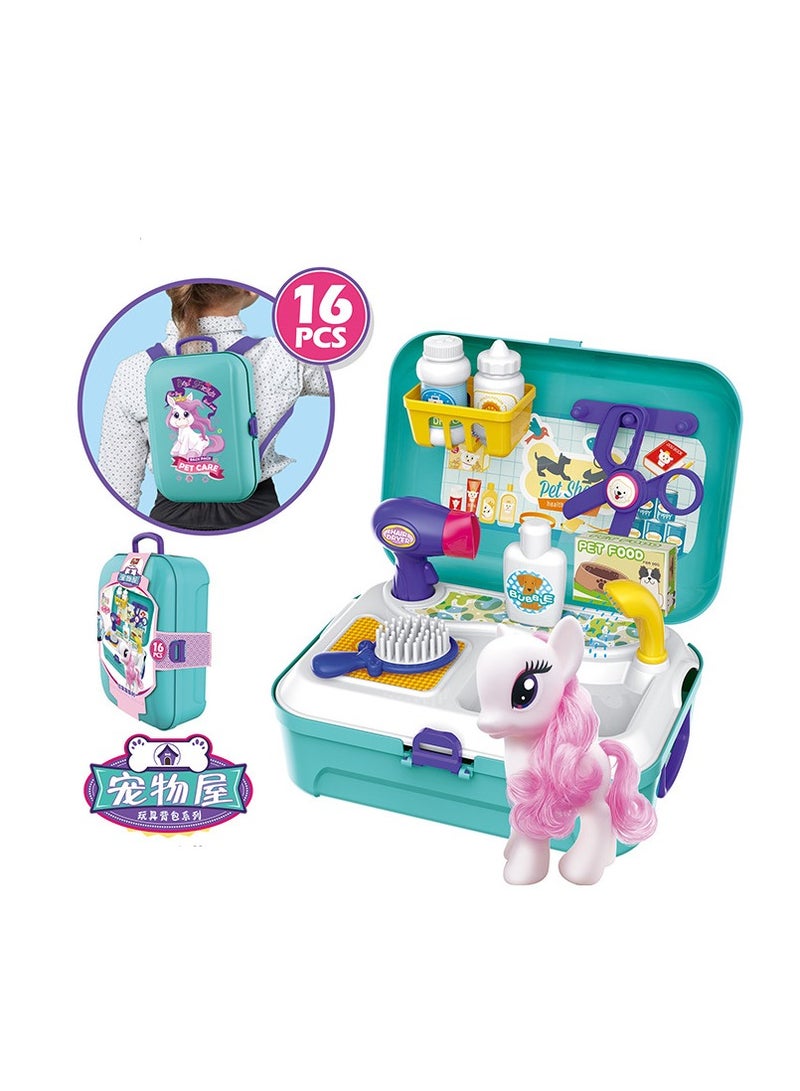 16-Piece Doctor Pretend Play Vet Grooming Toys Pet Veterinarian Medical Role Play Set for Girls Boys