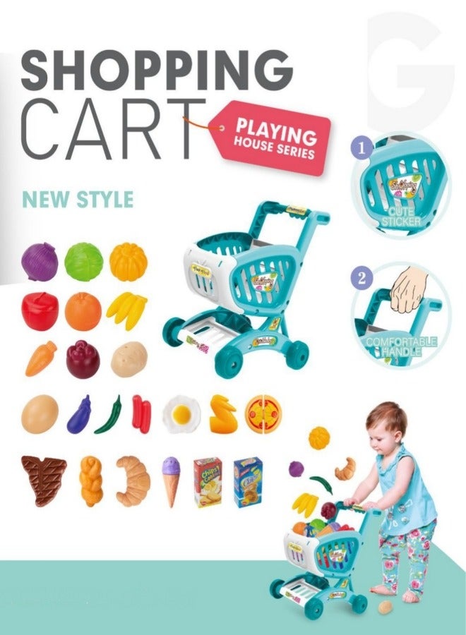 Shopping Cart Toys Pretend Food Fruits Vegetable Playset  Toy Kitchen Play Food for Kids