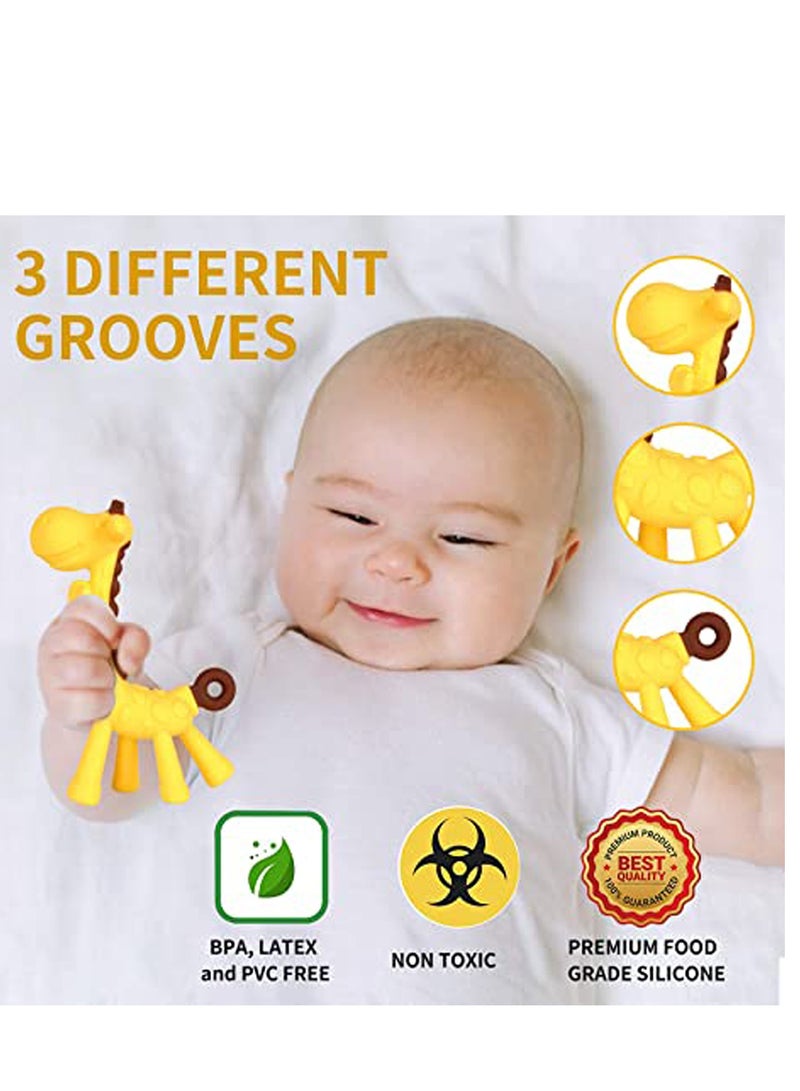 Teething Toys for Newborn (4-Pack) Freezer Safe BPA Free and Silicone Banana Toothbrushes Fruit Giraffe Teethers Soothe Gums Set with Storage Case