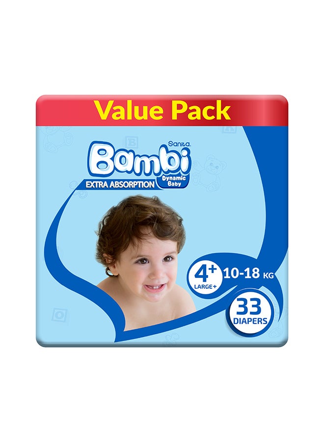 Size 4+, Large, 8-16 Kg, Value Pack, 33 Diapers