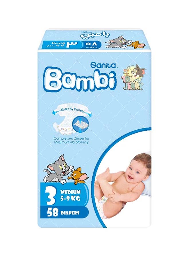 Baby Diapers, Size 3, Medium, 5-9 Kg, 58 Count