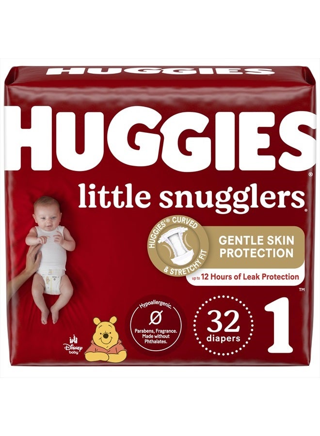 Huggies Size 1 Diapers, Little Snugglers Newborn Diapers, Size 1 (8-14 lbs), 32 Count