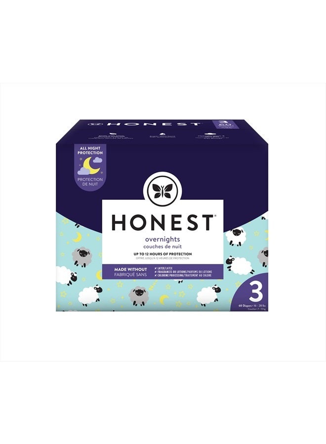 Clean Conscious Overnight Diapers | Plant-Based, Sustainable | Sleepy Sheep | Club Box, Size 3 (16-28 lbs), 60 Count