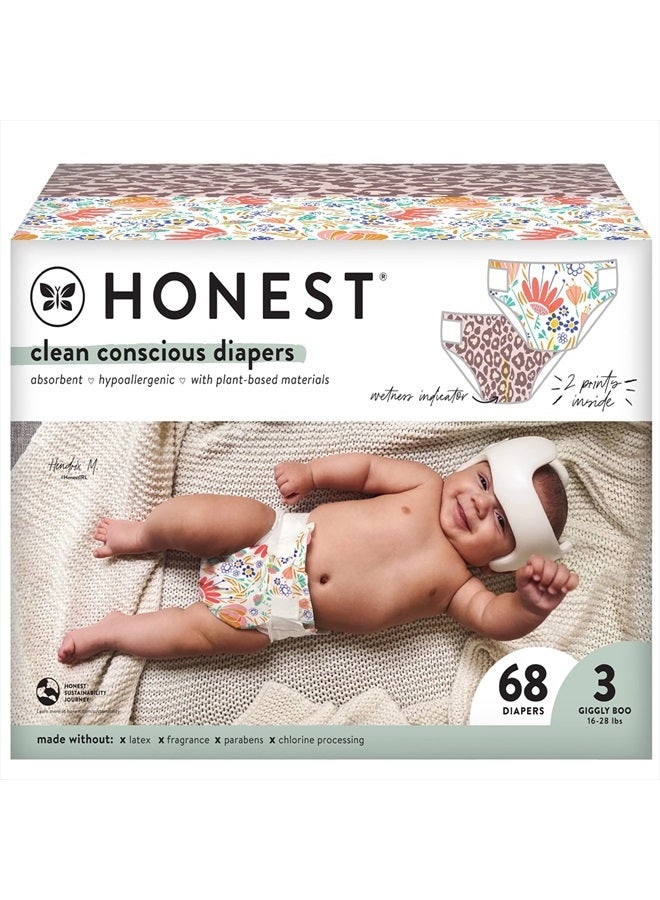 Clean Conscious Diapers | Plant-Based, Sustainable | Wild Thang + Flower Power | Club Box, Size 3 (16-28 lbs), 68 Count