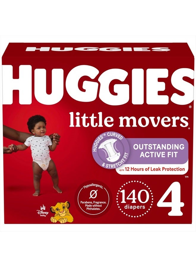 Huggies Size 4 Diapers, Little Movers Baby Diapers, Size 4 (22-37 lbs), 140 Ct (2 Packs of 70) Package May Vary