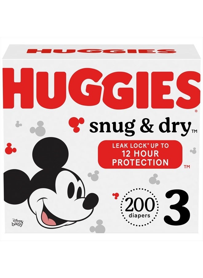 Huggies Size 3 Diapers, Snug & Dry Baby Diapers, Size 3 (16-28 lbs), 200 Count (4 Packs of 50), Packaging May Vary