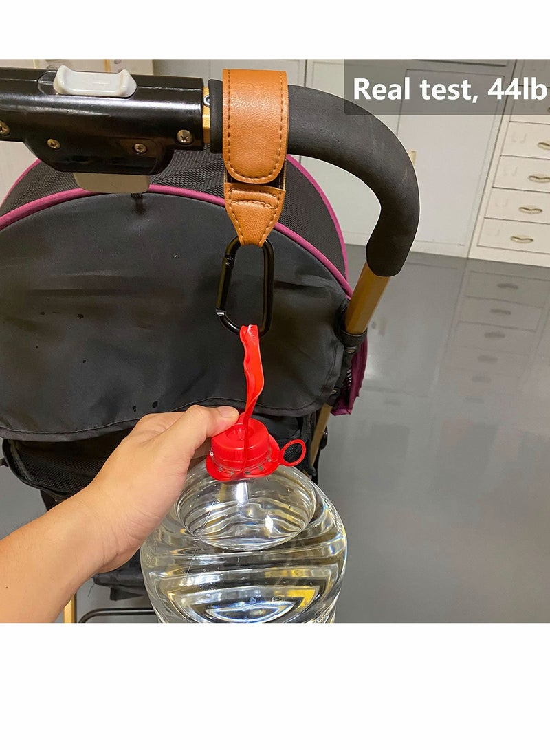 Baby Stroller Hooks Bag For Hanging Diaper Bags Multipurpose Velcro Grocery Shopping Premium Vegan Leather Pram Straps 2 Pieces, Black